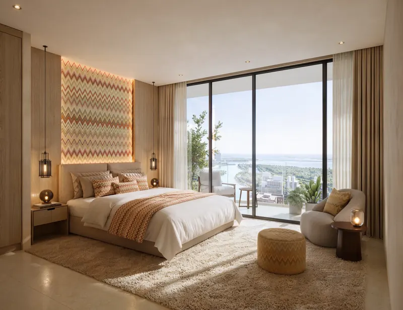Master bedroom with Missoni accents and sea view