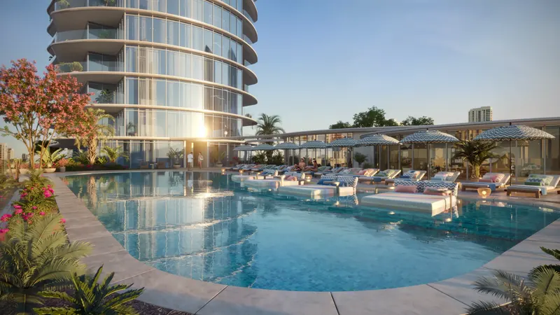 Outdoor swimming pool on the podium deck